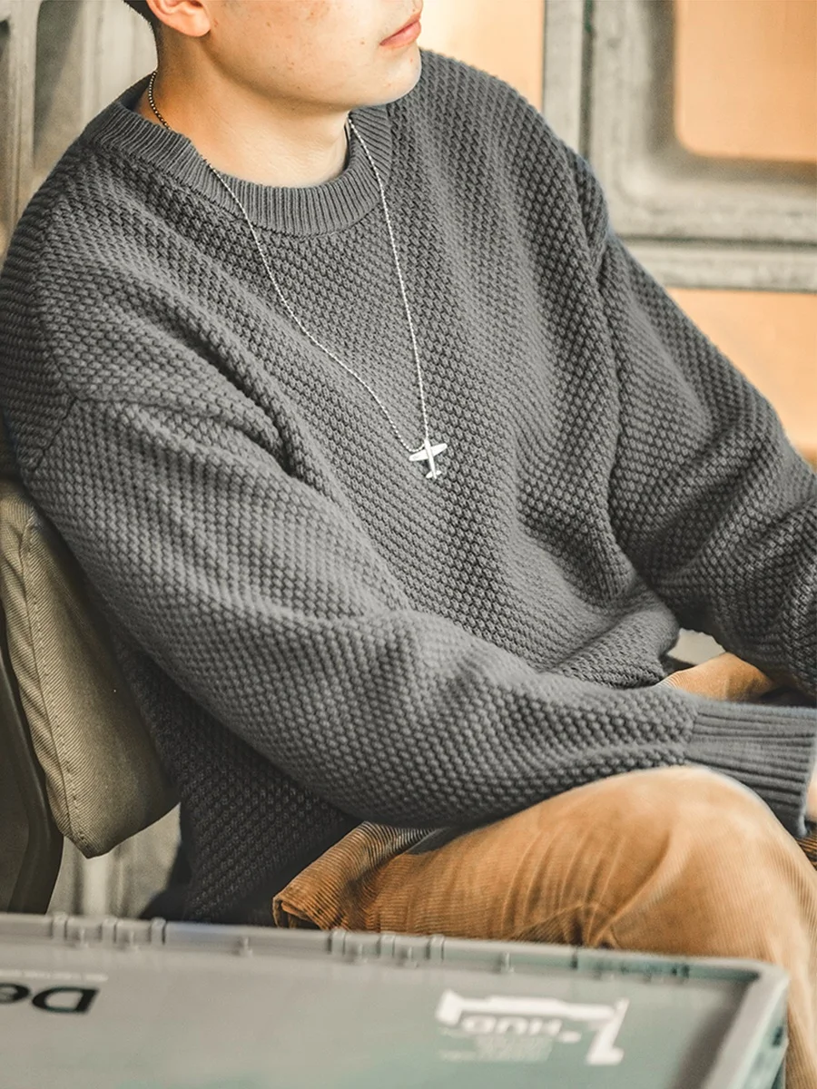 

Maden Men's Thiened Knitted Sweater round Ne oulder Drop Base Layer M Autumn Winter Cotton Blend Fabric Casual Sle