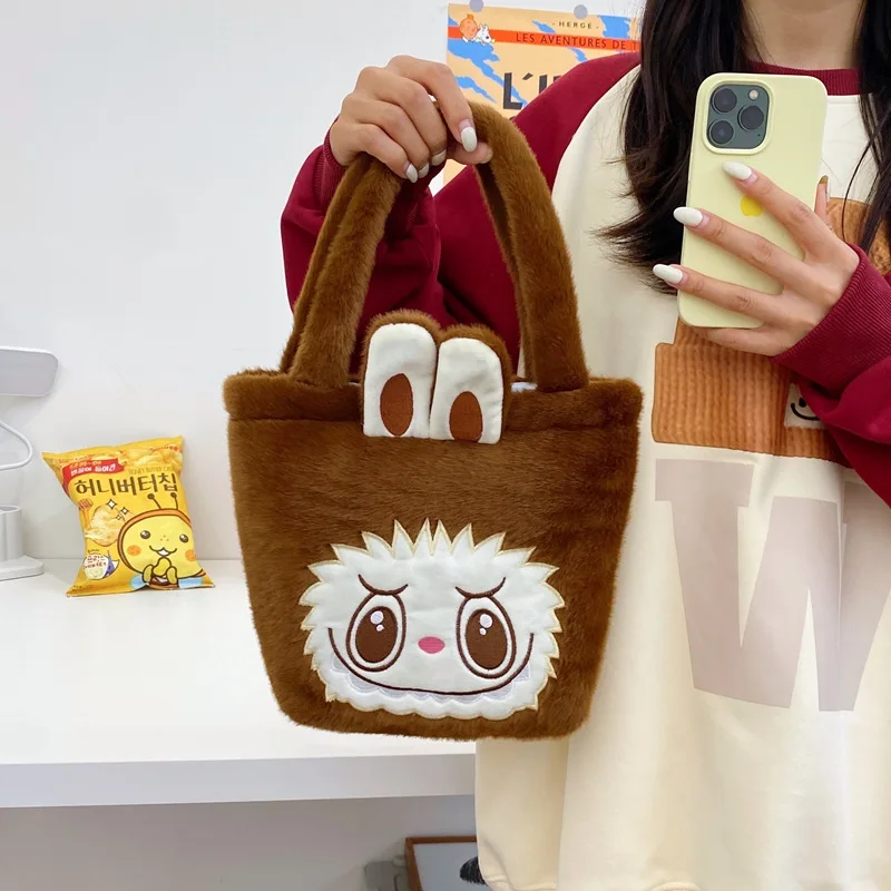 Monster Labubu Plush Hand Bag Kawaii Portable Makeup Bag Purse Wallet For Women Girls Mochila Infantil Menina Lady Travel Bag