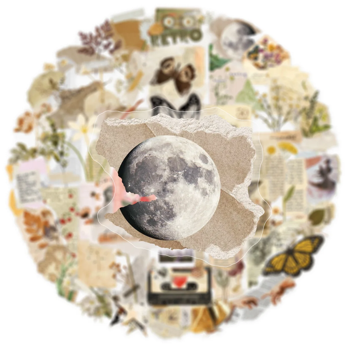 50 PCS Ins Retro Old Newspaper Artistic PET Transparent Stickers Decorate Vase Scrapbook Phone Case Helmet Non Repeated Decals