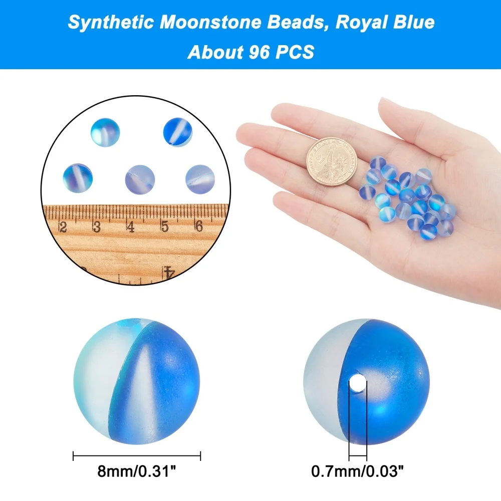 96 Pcs Frosted Stone Beads 8mm Moonstone Round Beads Loose Beads for Bracelet Necklace Jewelry Making ( Royal Blue )