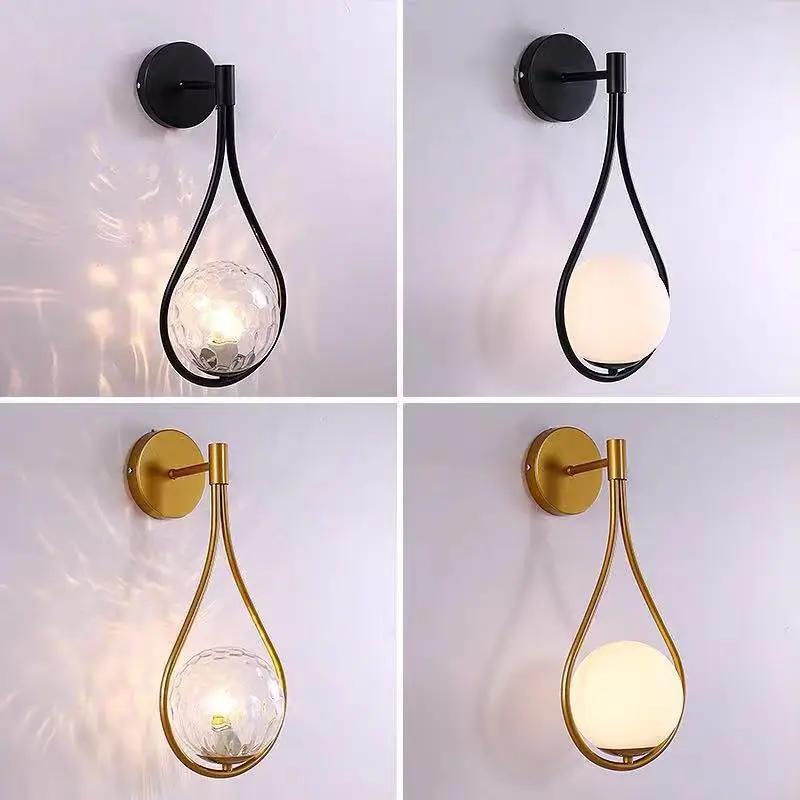 

Modern Glass Ball Wall Light Luxury Gold Sconce Living Room Bedroom Bedside Aisle Staircase Nordic Wall Mount Indoor Decor Lamp