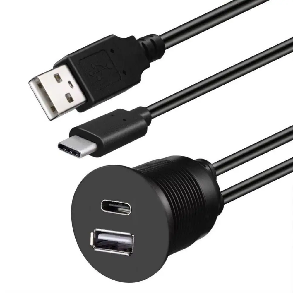 Waterproof USB C Adapter TYPE-C USB 3.0 Female Extension Cable Cord AUX Flush Mount Car Boat Mount Extension for Dashboard Panel