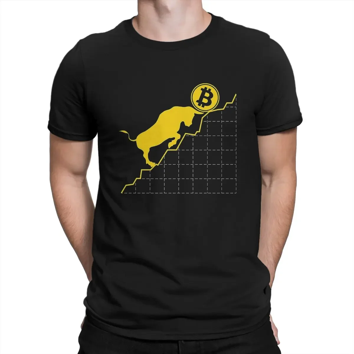 Unique Bull And The Bitcoin Symbol Crypto Currency T-Shirts for Men Crew Neck 100% Cotton T Shirts Cryptocurrency Art Short