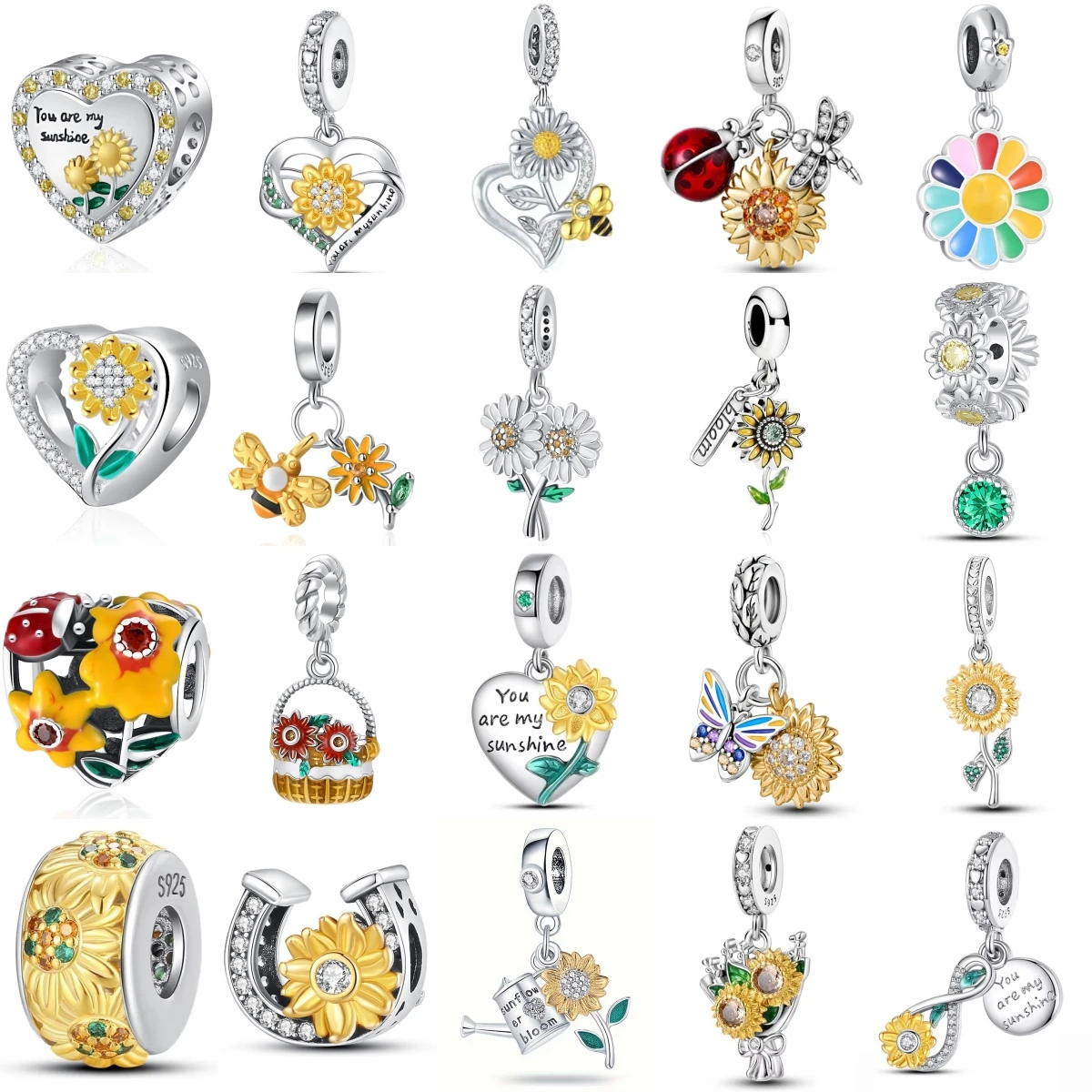 

New 925 Sterling Silver Charm Fit Original Bracelet Accessories Women Jewelry Early Spring Series Golden Sunflower Butterfly Bee