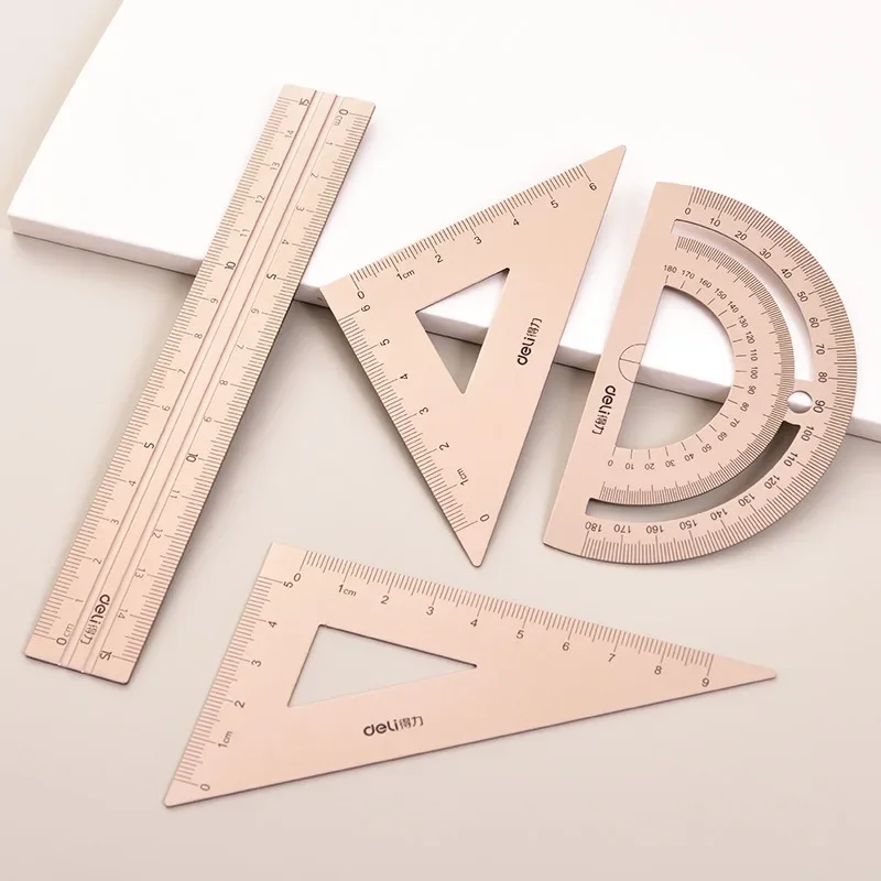 Drawing Measurement Geometry A Variety of Rulers 4pcs/set Aluminum Alloy Triangle Straightedge Protractor School Ruler Set