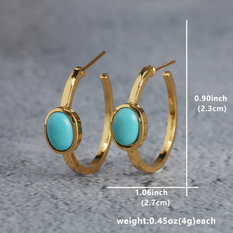 Classic Vintage Oval Turquoise Hoop Earrings Women\'s Delicate Jewelry Gifts For Her 1Pair