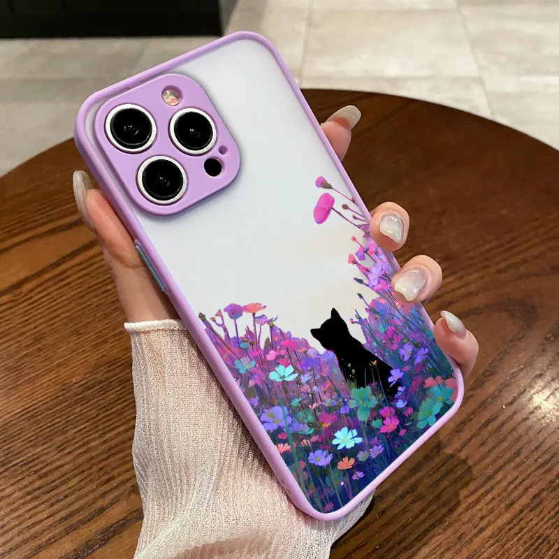 Anime Landschaft Malerei Nette Katze Telefon Fall Für iPhone 17 16 15 14 Pro Max Plus 11 12 13 Mini Pro max Stoßfest Zurück Abdeckungen – Detail 7