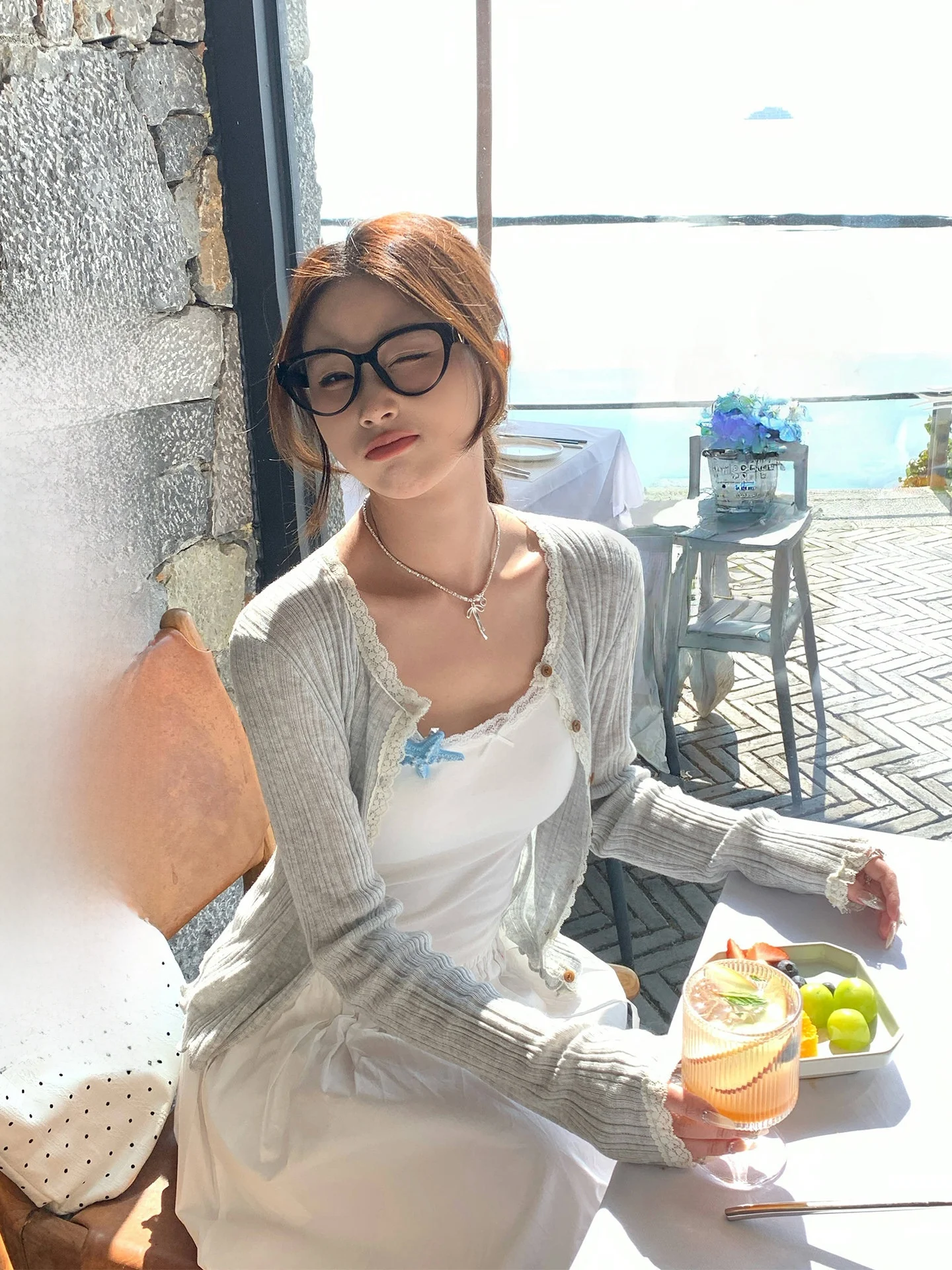 

Gray Open Cardigan Women's Outerwear Gentle Style Skirt Matching Soft Feel Top Korean Style Slim Fit Long Sleeve Knitted Jacket