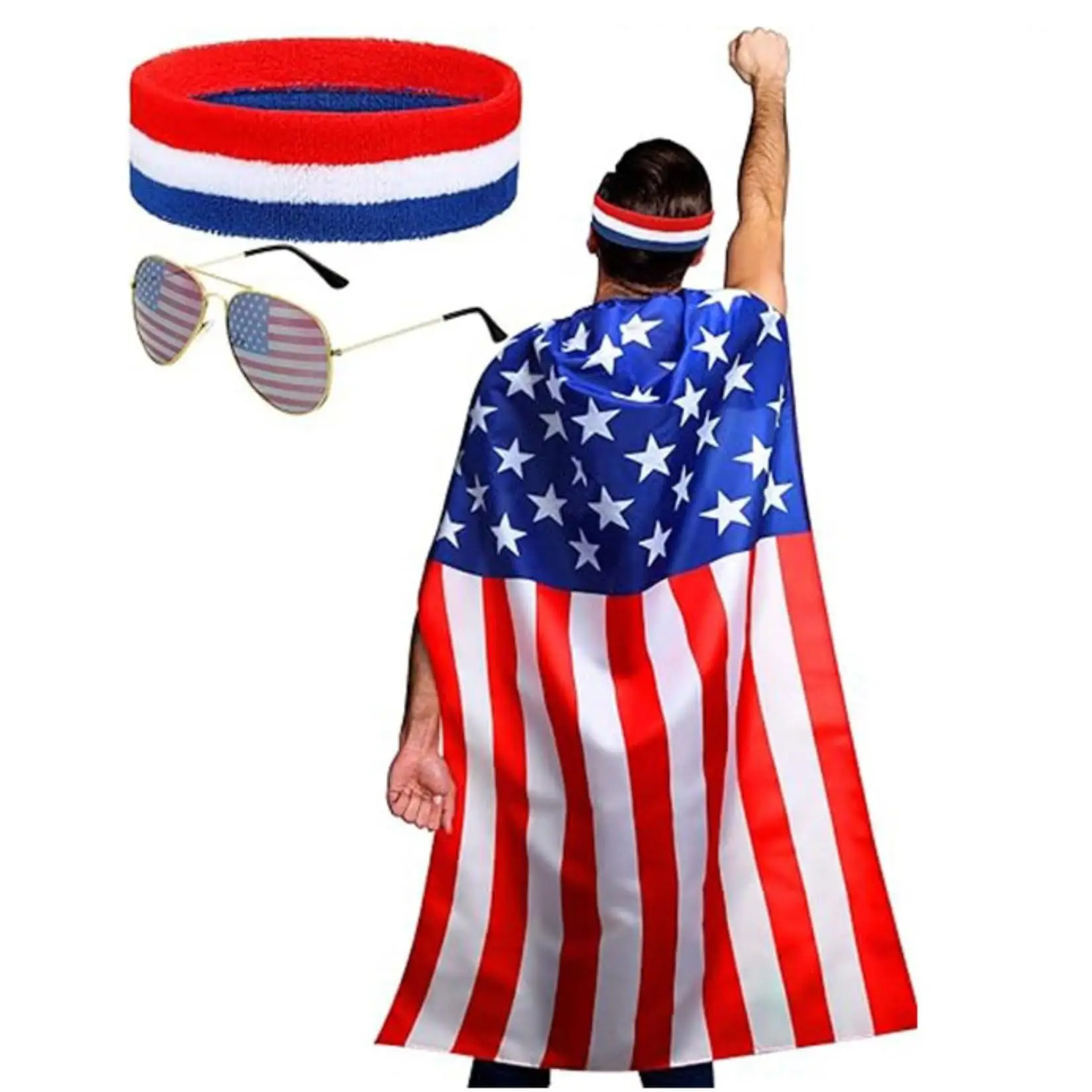 Disfraz de la bandera americana de Frienda para Halloween, capa Retro de los años 80, gafas de sol y diadema con bandera, disfraces, Cosplay