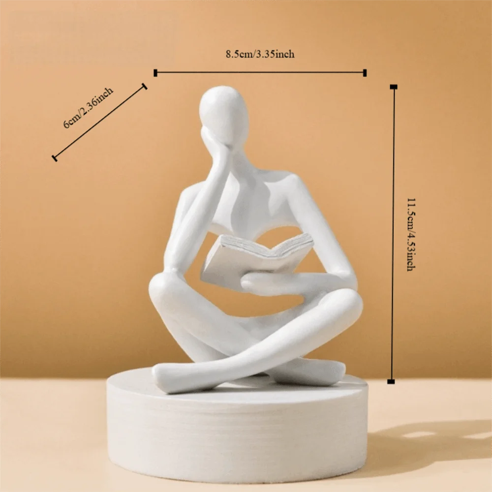 Beige Modern The Thinker Statue Abstract Nordic Style Reading Sculpture Bookshelf Art Deco Resin Figurine Ornaments Home Decor