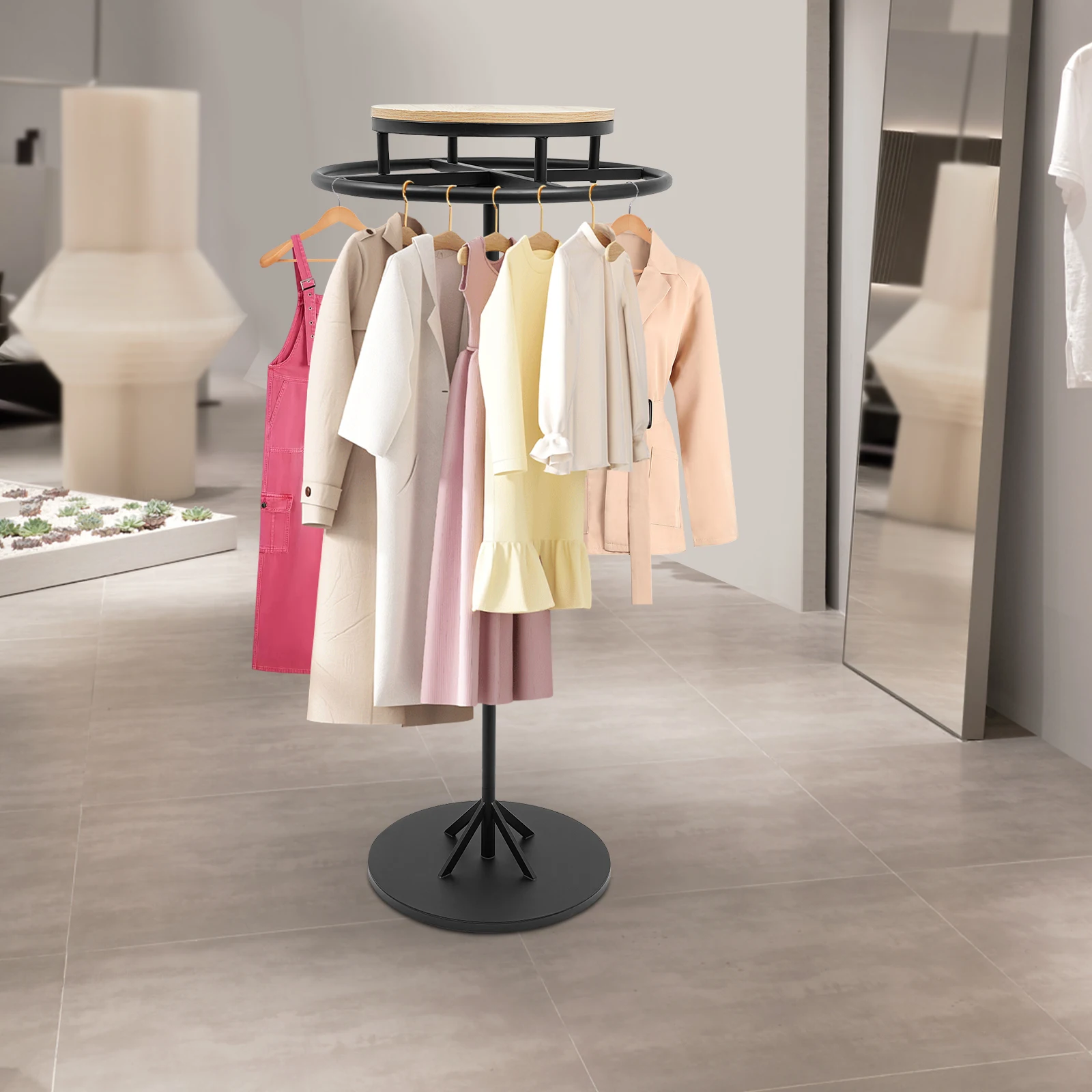 

Retail Display Stand Garment Rack 360° Rotatable Hanging Clothing Rack Floor-Standing Clothes Storage Rack 60*140cm
