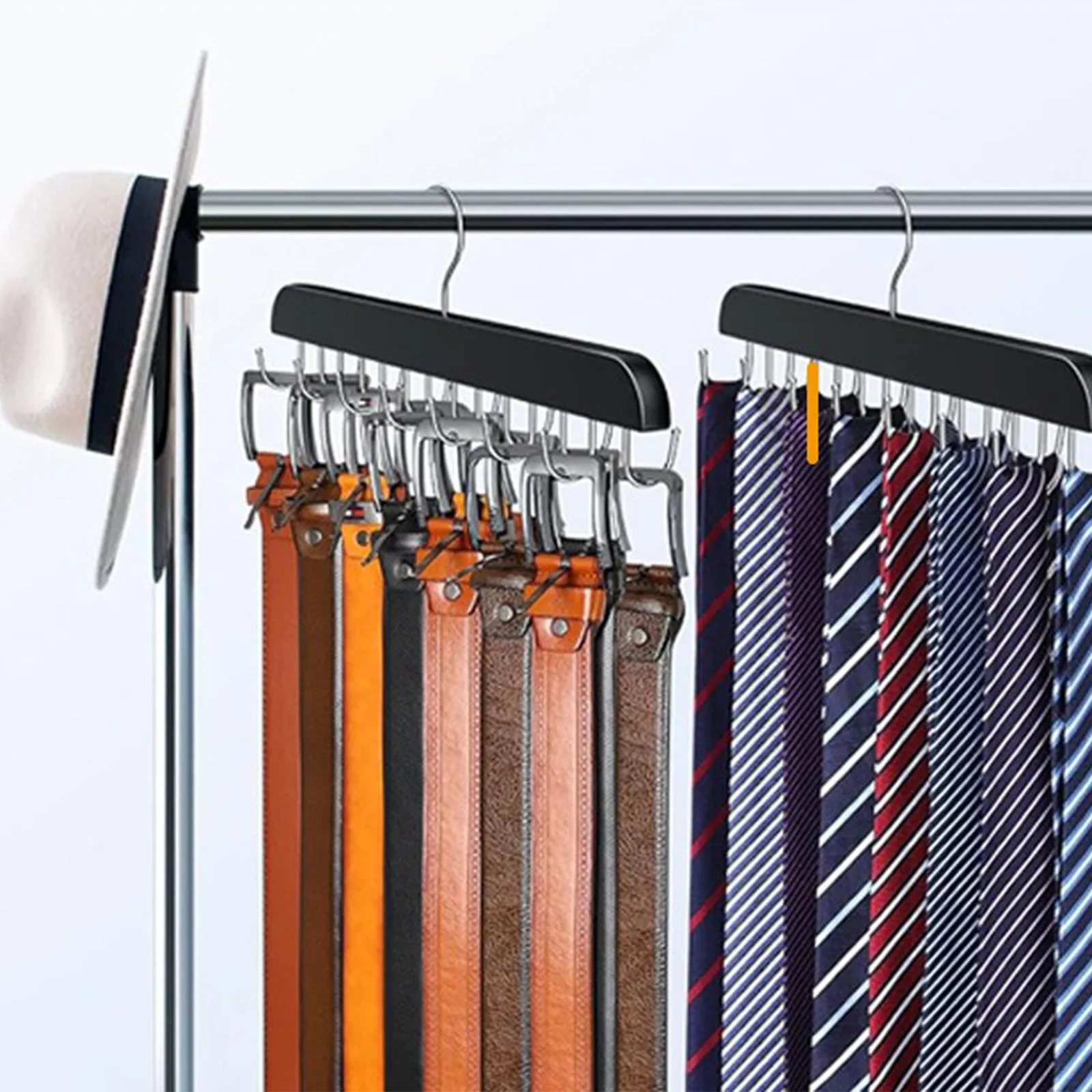 2024 New Wardrobe Wooden Belt Storage Rack Large Capacity Wardrobe Belt Rack With 14 Hooks Premium Saving Belt Rack