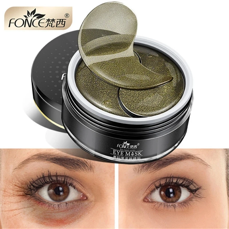 Parches de gel de colágeno de té negro coreano para el cuidado de la piel, mascarilla vegetal para ojos, elimina las ojeras, antiedad, antiarrugas, 60 unidades
