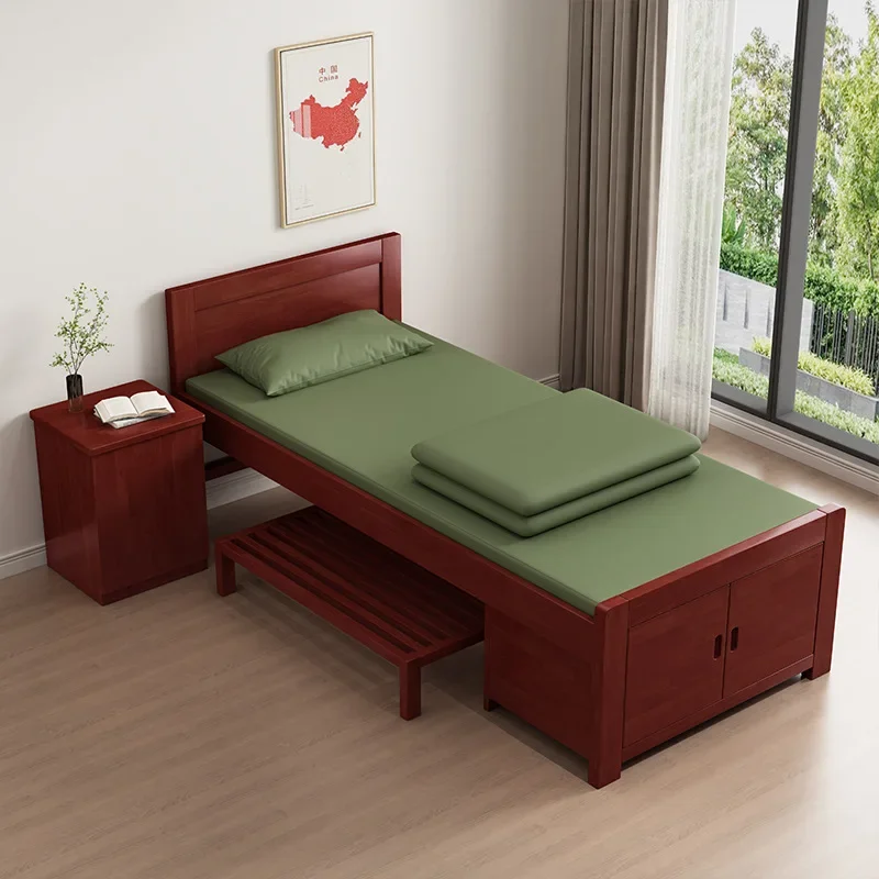 Solid wood rubber wood single bed Multifunctional storage bed School training base General engineering camp Standard bed