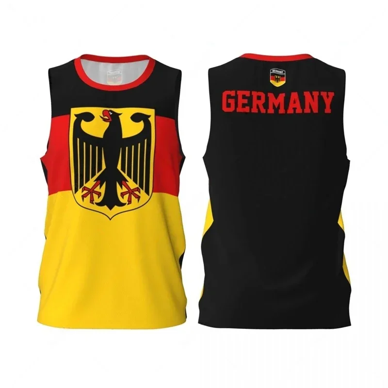 

German Flag Graphic Coat, Simple and Fashionable Men's 3D Printed Basketball T-shirt, Sporty Loose Sleeveless T-shirt Vest