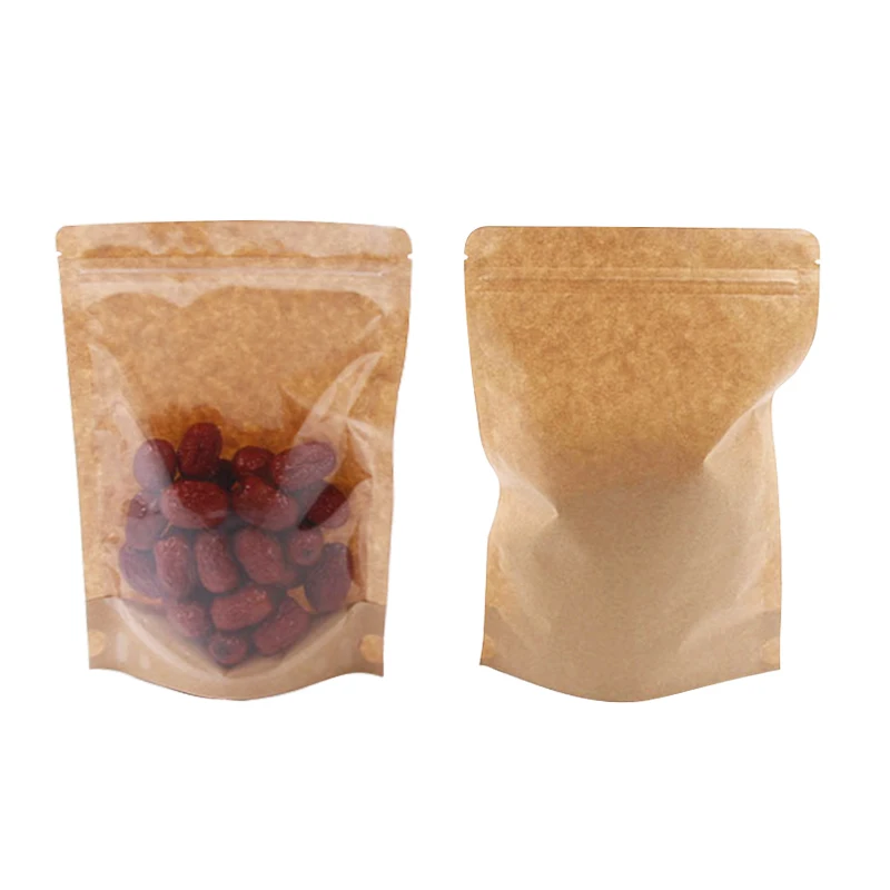 Bestselling Semi Transparent Window Opening Kraft Paper Standing Zipper Resealable Nut,Potato Chip,Candy Packaging Bag