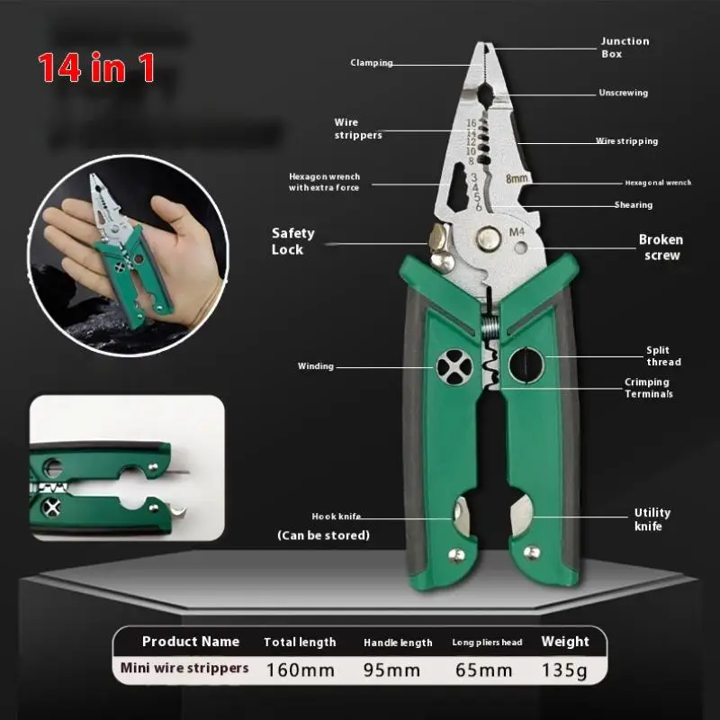 كماشة كهربائي معالجة الأسلاك متعددة الأغراض - شريط، سبليت وقطع، 14 وظيفة في 1 #1