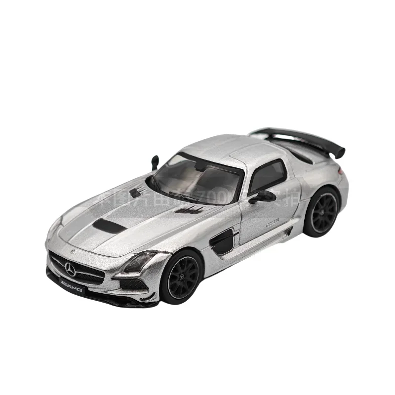 1:64 Mercedes Benz SLS AMG Coupe Black Silver Micro diecast alloy car model Collection Display piece boy toy children's gift.