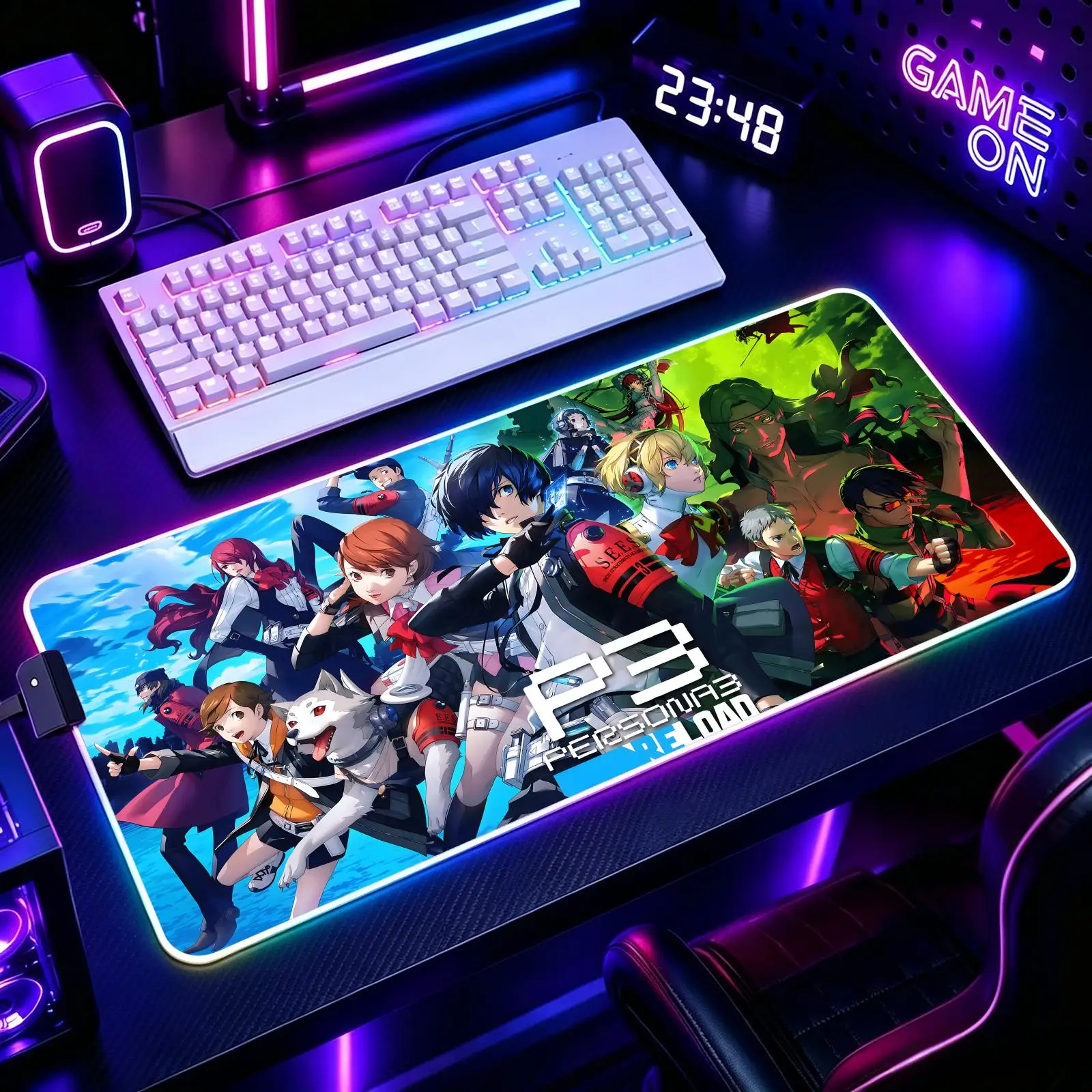 hot game Persona 3  Mouse Pad RGB Color Changing Gaming Mouse Pad, Stitched Edges, XXL Non-Slip Large Keyboard Desk Mat