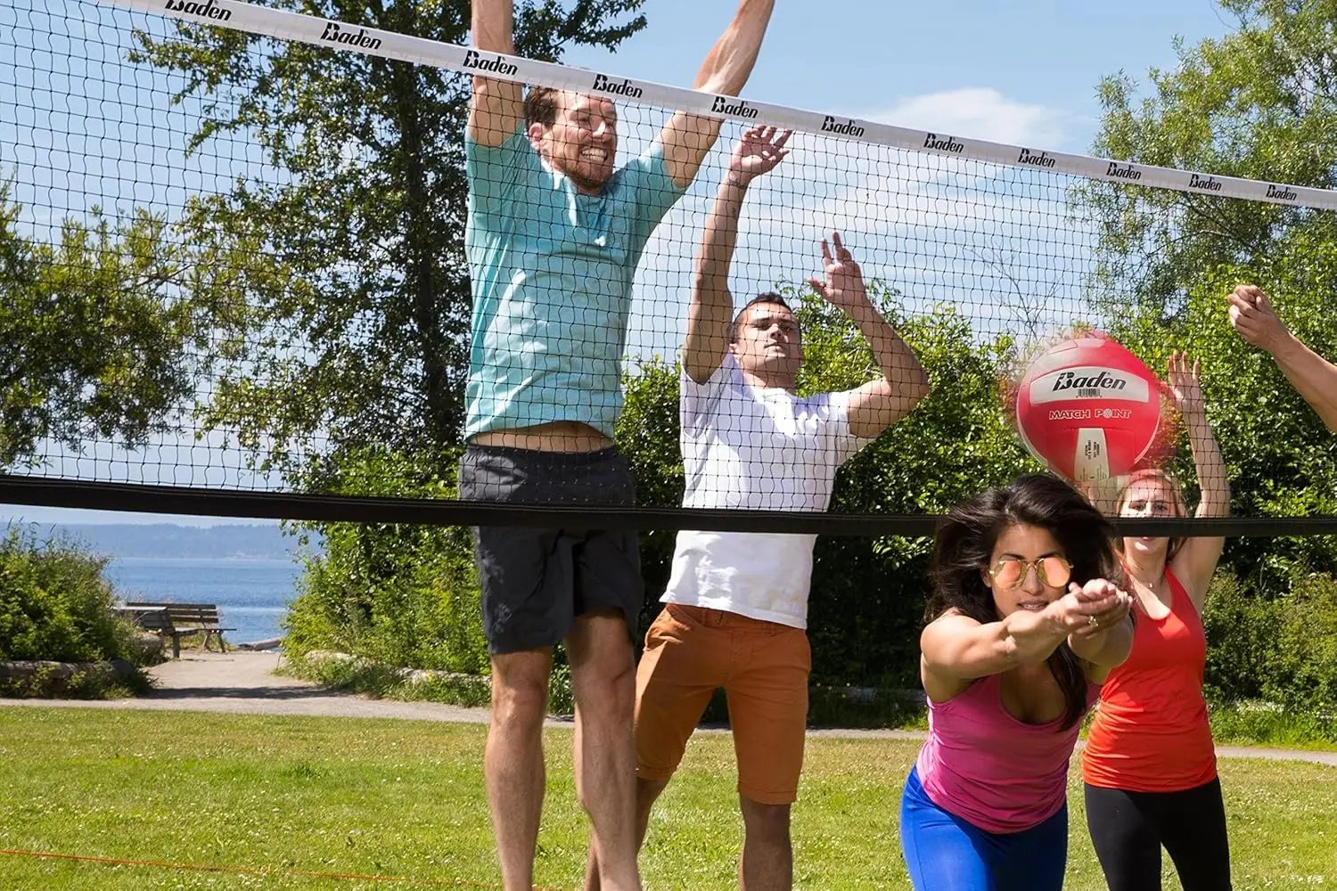 Portable Volleyball & Badminton Combo Set with 4 Racquets, Net, Ball, Pump & Carry Bag for Outdoor Games