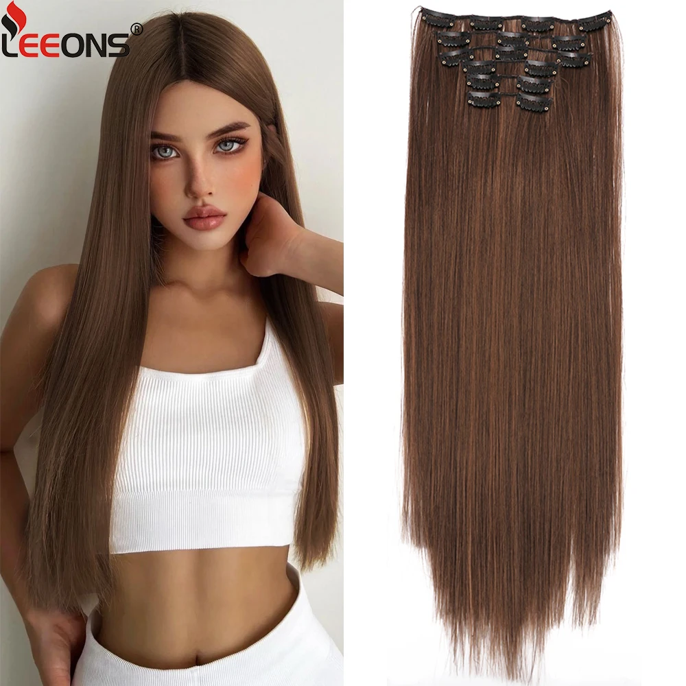 

16 Clips 6Pcs/Set Hair Extensions Full Head 22 Inch Long Curly Wavy Synthetic Straight Hair Pieces Natural Wavy For Women Girls