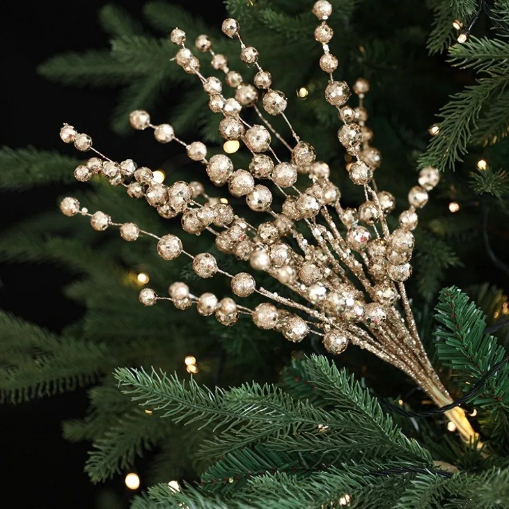 10PCS 40CM Christmas Glitter Branches Sequins Artificial Christmas Berry Stem Plastic Handmade Fake Glitter Berry Stem Ornaments