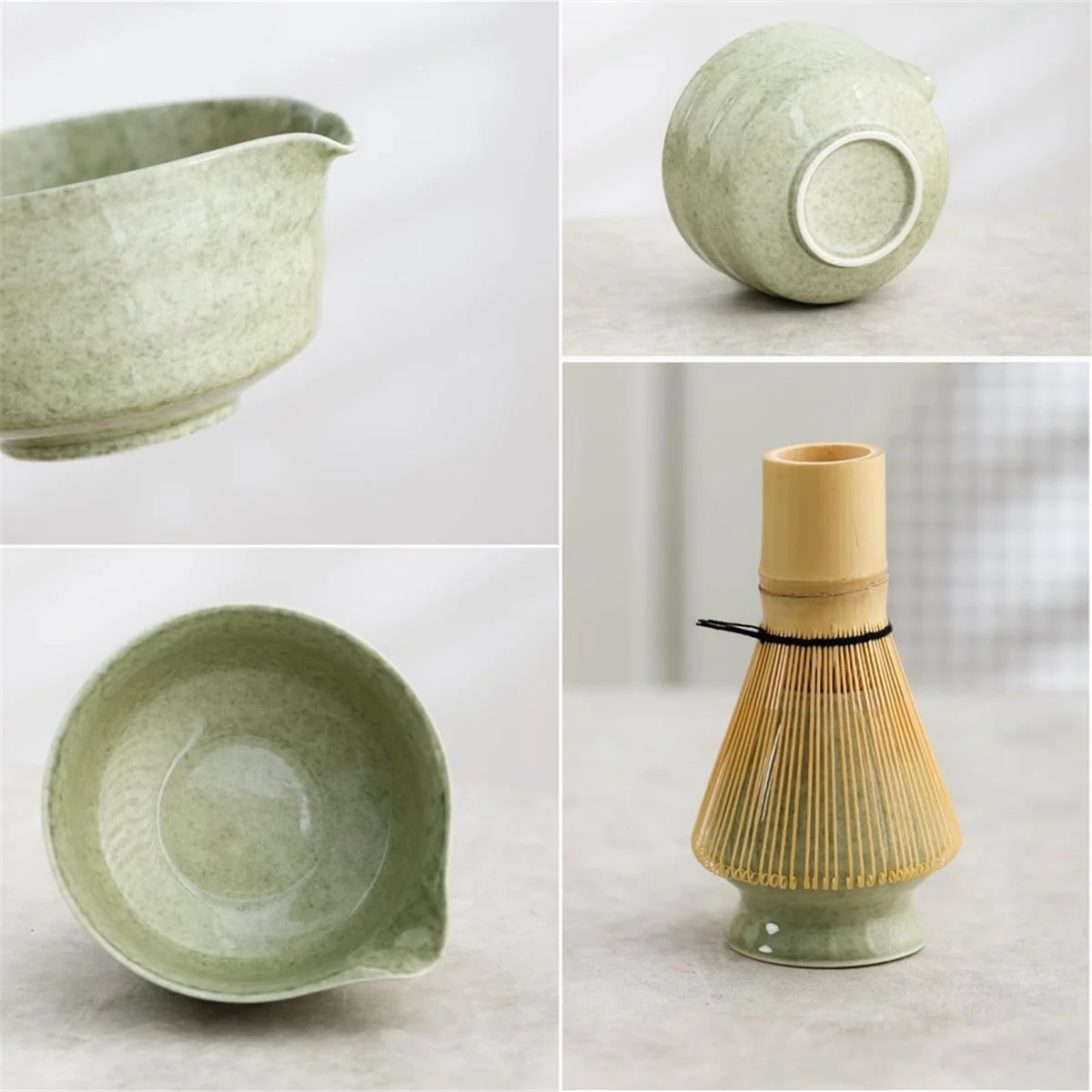 Matcha-set, Japans theeservies inclusief Matcha-kom met uitloop, Matcha-houder, bamboe Matcha en bamboeschep