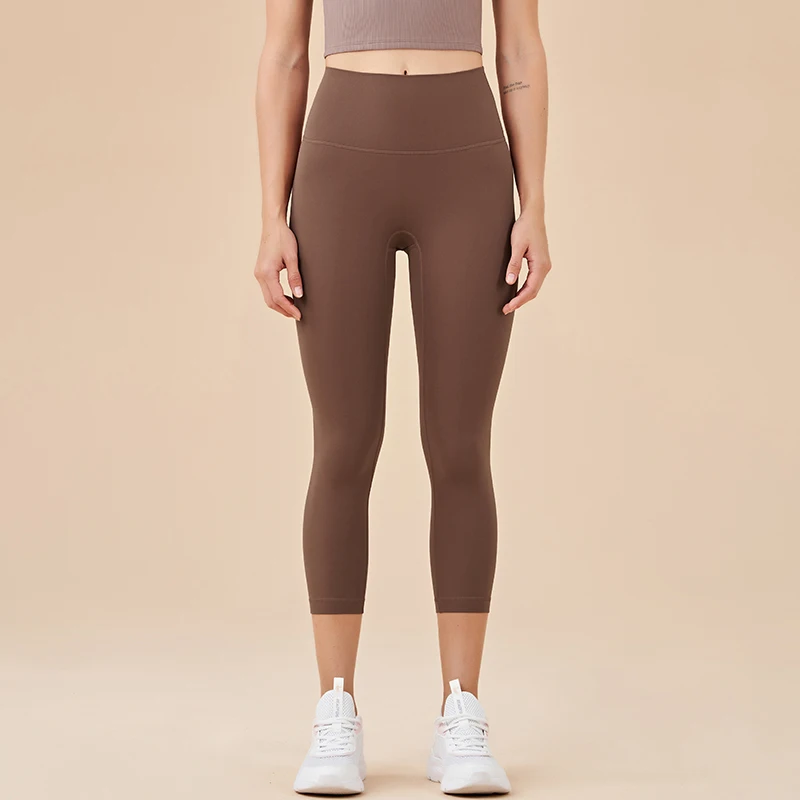 SOISOU Nylon Yoga Capri Pants Leggings Women's Pants Gym Sexy High Waist Tight Breathable Elastic Girl Sports Pants 13 Colors image 3