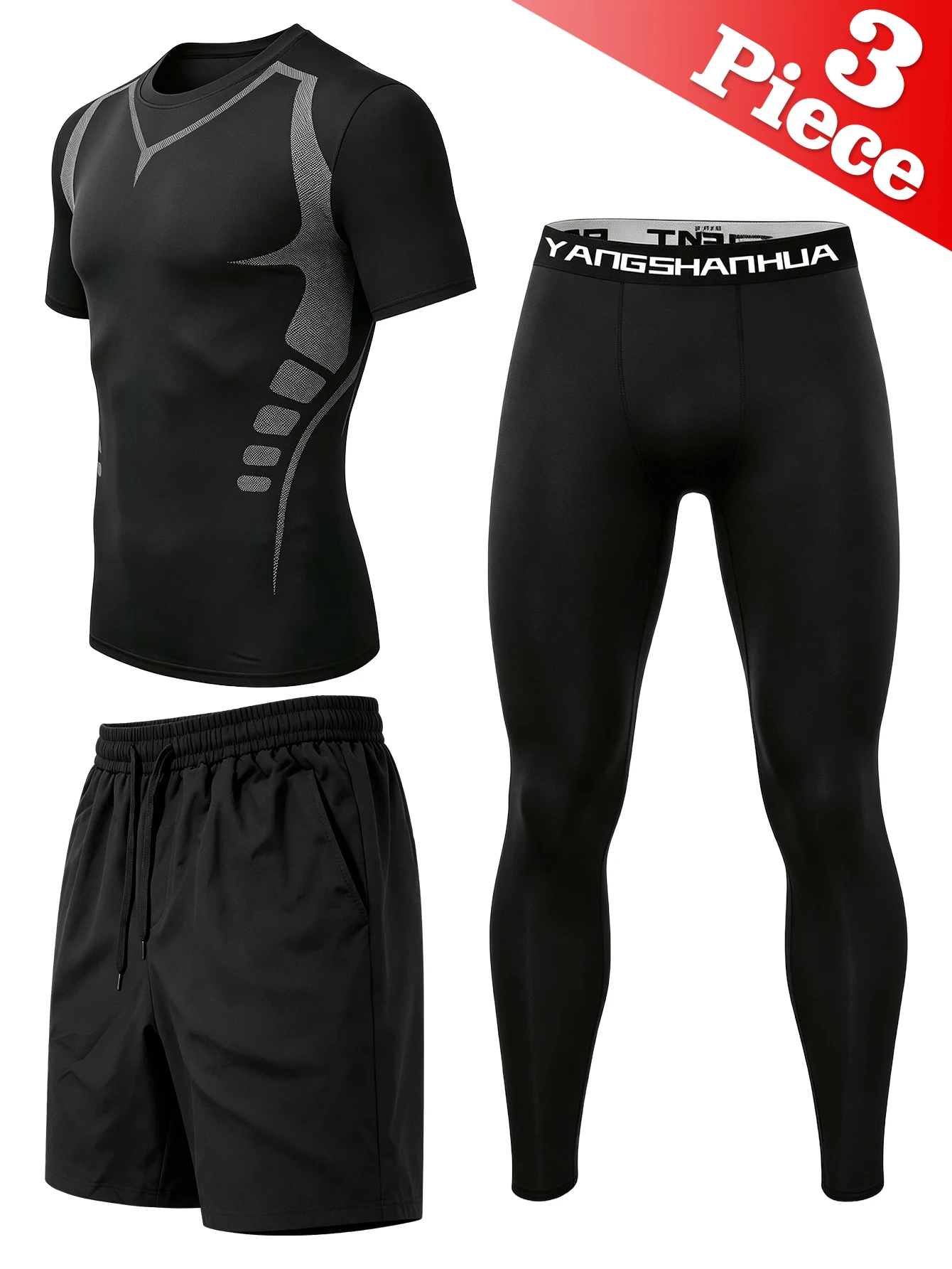 Running Gear Track - 3-Piece Men’s Set, Short-Sleeve Crew-Neck Top,