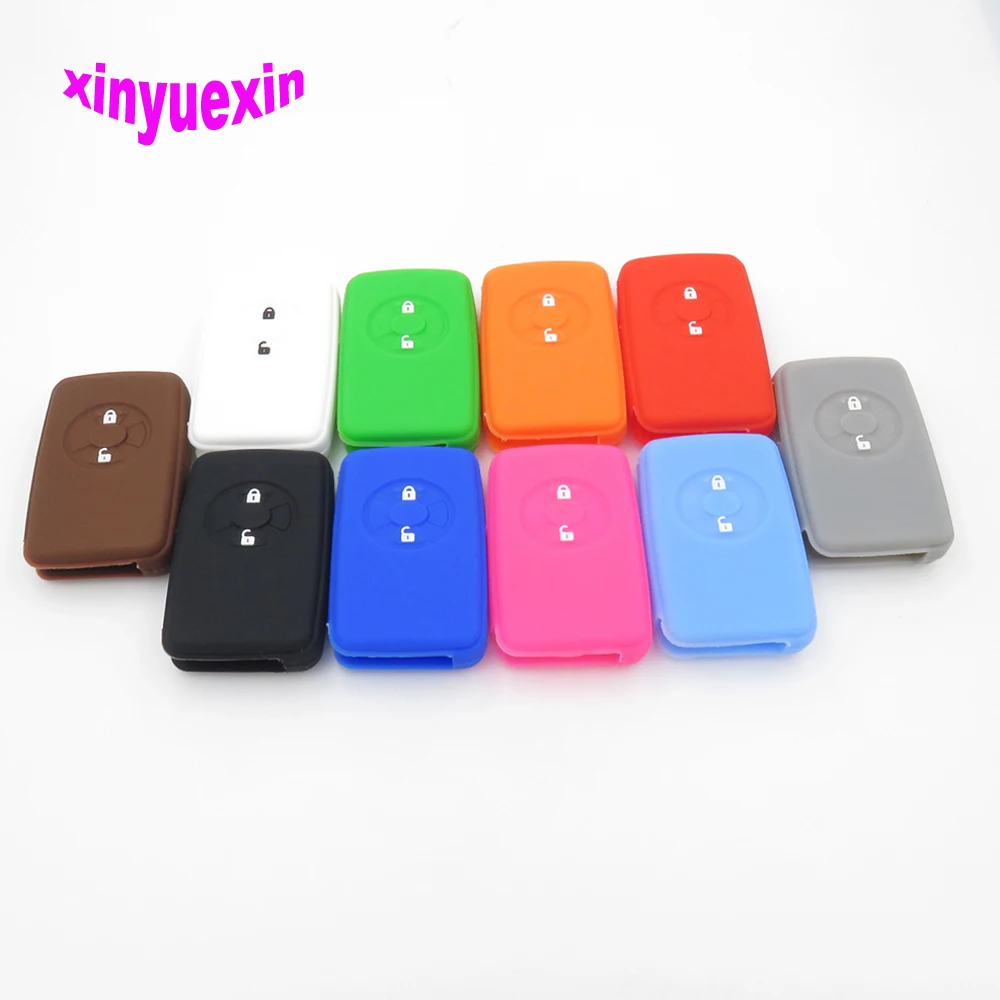 Xinyuexin Silicone Car Key Cover Case for Toyota Camry Avalon Smart Remote Key Fob Jacket Wallet Holder Bag Protector 2 Buttons