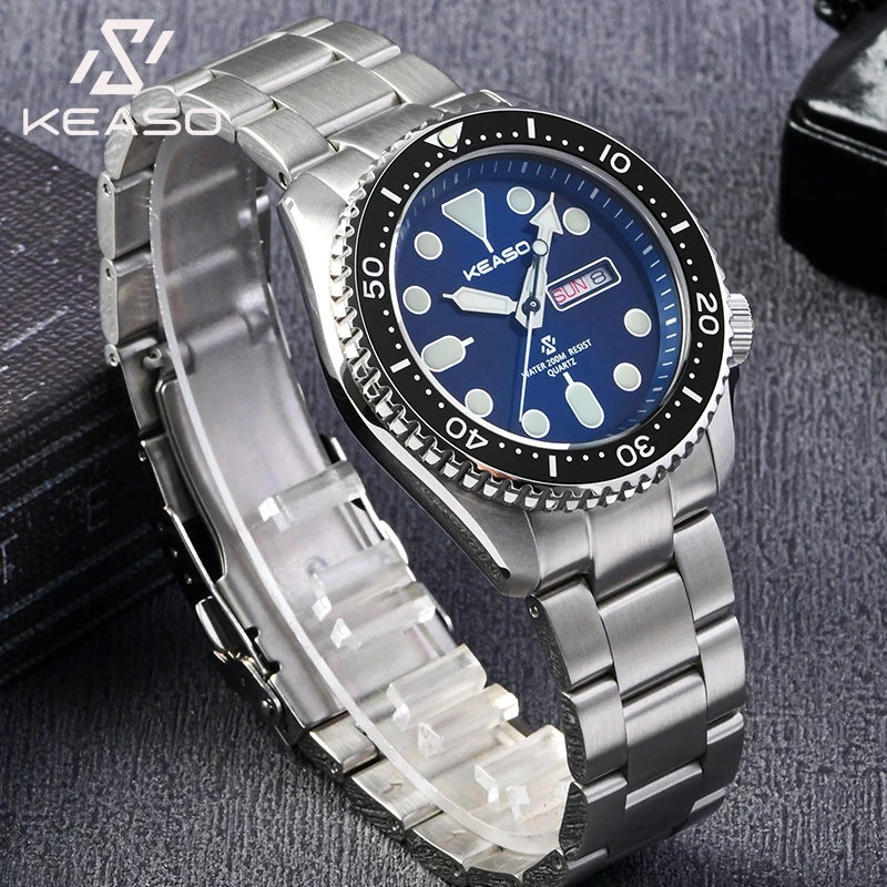 

KEASO модные мужские кварцевые часы с сапфировым стеклом и цветком, керамический безель MIYOTA 2105, механизм из стали 316L, водонепроницаемые оригинальные часы