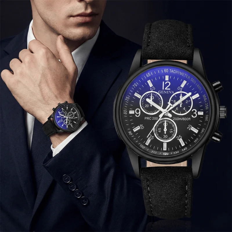 Relojes cronógrafo Geneva para hombre, correa de cuero informal, reloj de pulsera de cuarzo de moda para negocios, el mejor reloj de regalo para hombre, Reloj Hombre