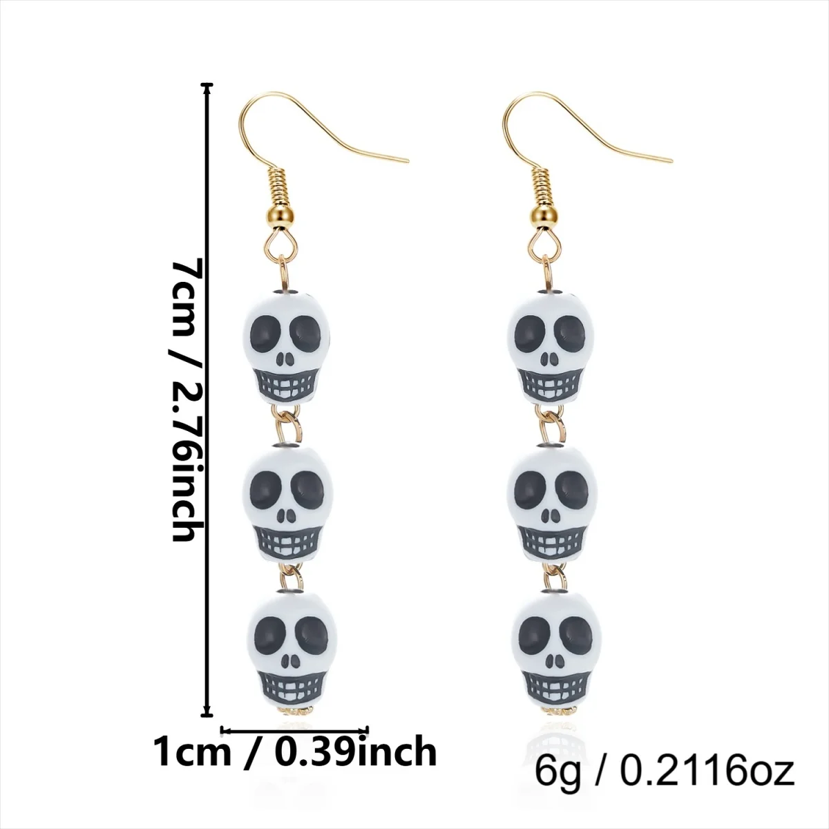 Lila-schwarze, dreifach stapelbare Totenkopf-Ketten-Ohrringe für Damen, Halloween, Gothic, cool, Skelett-Kopf-Ohrringe, Party-Schmuck – Detail 35