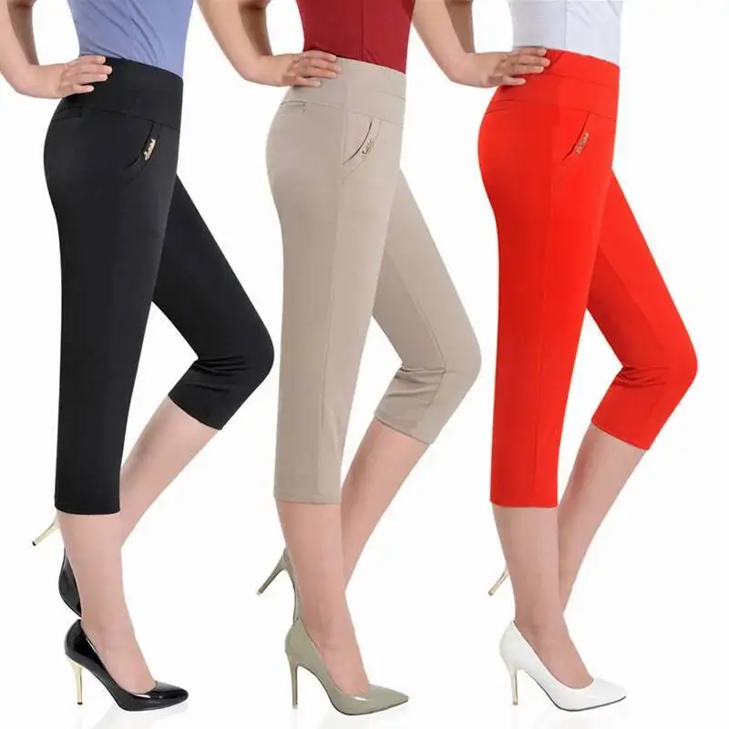 Women Capris High Waist Skinny Pencil Pants 2024 Women's Summer Breeches Casual Stretch Solid Color Calf Length Pants