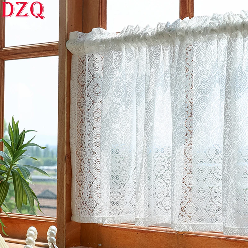 

French Retro Lace Short Curtains Kitchen Semi-Blackout White Hollow Half Curtains Partition Cabinet Block Curtain #A089