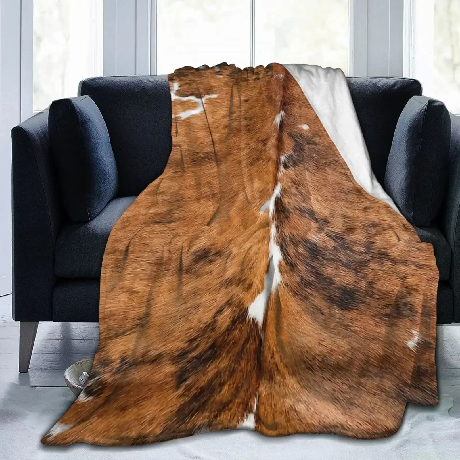 Cow Print Cowhide Throw Blanket All Season Brown Warm Lightweight Soft Fuzzy Flannel Blanket for Bed Sofa Couch,gifts for Friend