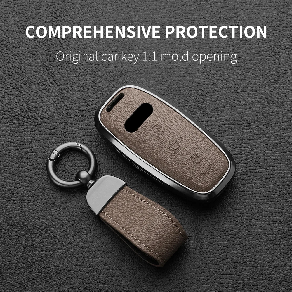 Aluminum Alloy Goatskin Car Key Case Cover For Audi A6 A7 A8 B9 A5 A4 8S 8W Q5 Q7 4M S5 S7 TT Auto Keychain Protect Set