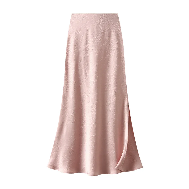 Purchase dark textured high-end satin purple half skirt, summer women's satin fishtail skirt, split and cool long skirt