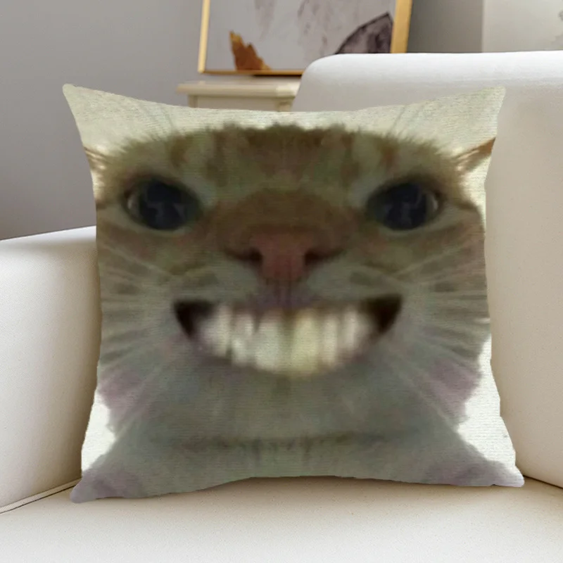 Smiley Cat Pattern Single-Sided Print Pillowcase For Living Room Bedroom Office Dormitory Car Indoor & Outdoor Decor Holiday Gif