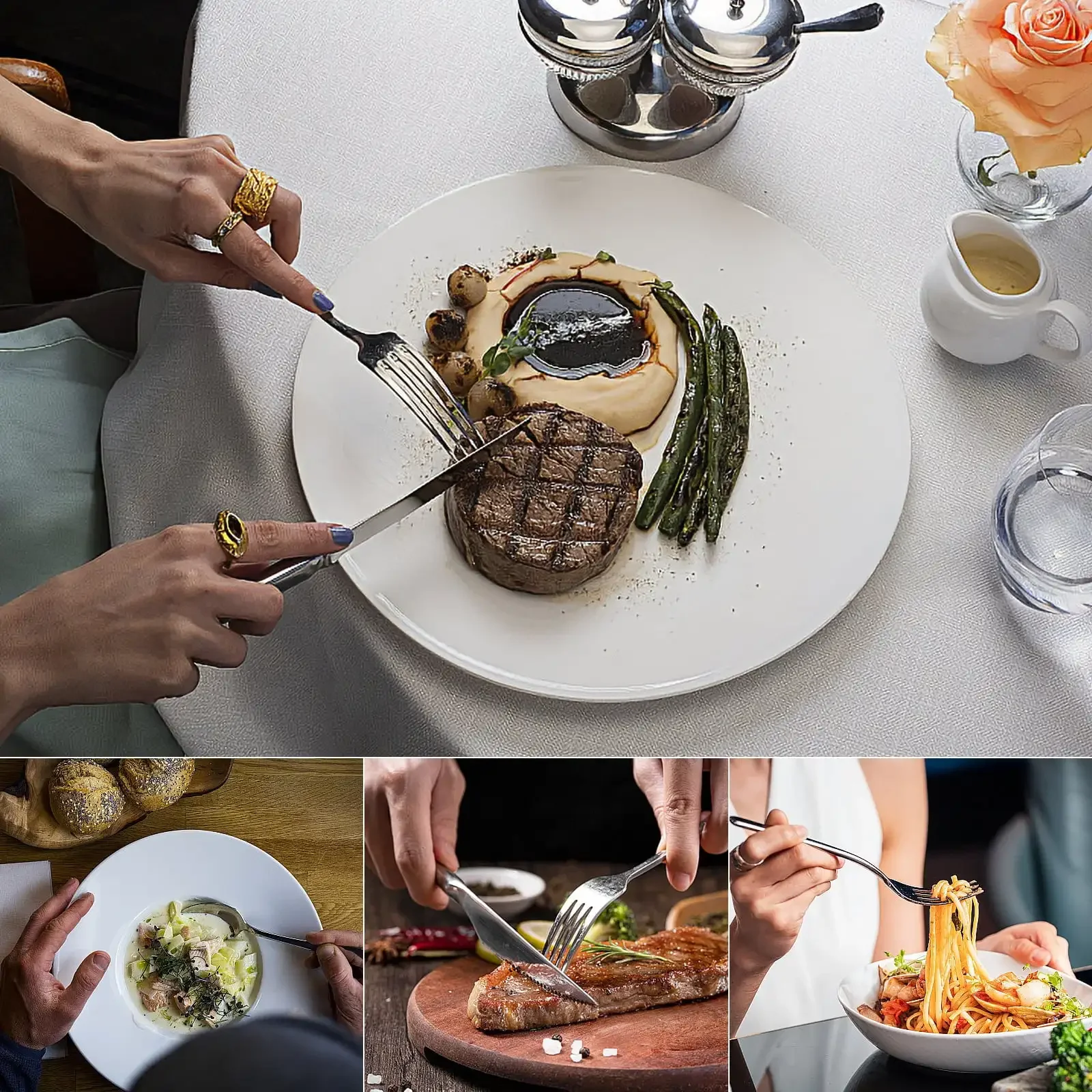 45 Piece Silverware Set, Service for for 9 with Steak Knives Stainless Steel Forks Spoons Kitchen Restaurant