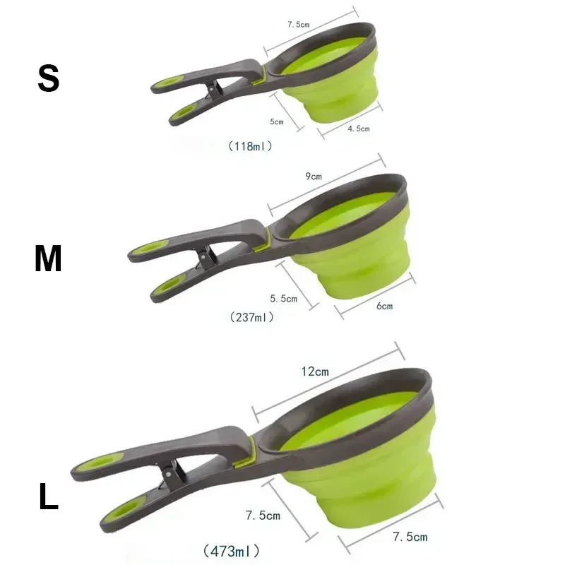 Pet Folding Feeder Water Spoon Outdoor Bowl Cat Food Measuring Cup Dog Food Sealing Clip Multifunctional Convenient Pet Supplies