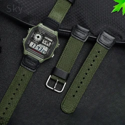 For Casio Ae1200wh/1300/SGW-300H/400/500 Men's Anti-Allergy 18x24mm Needle Buckle Canvas Nylon Convex Interface Watchband