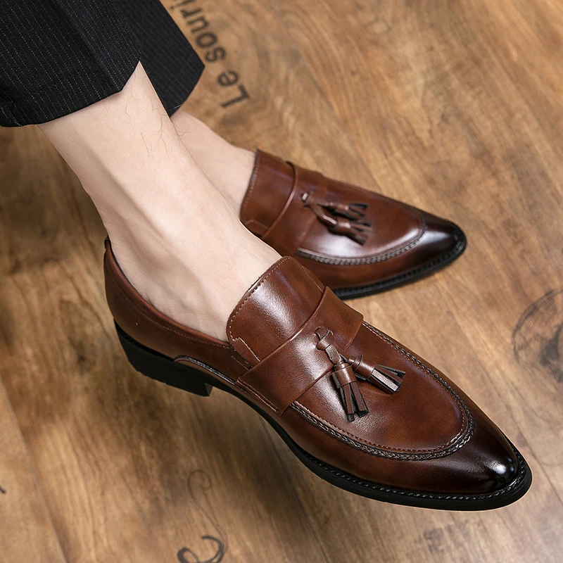 

Tassel Loafers Men Platform Thick-soled Moccasins Formal Business Shoes Comfortable Mens Leather Casual Shoes Big Size 48