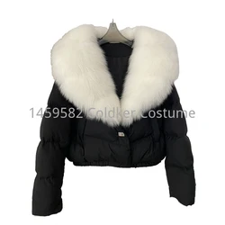 Short Puffer Jacket Thick New Big Natural Real Fox Fur Jacket Women Autumn Winter Female White Duck Down Coat Feather