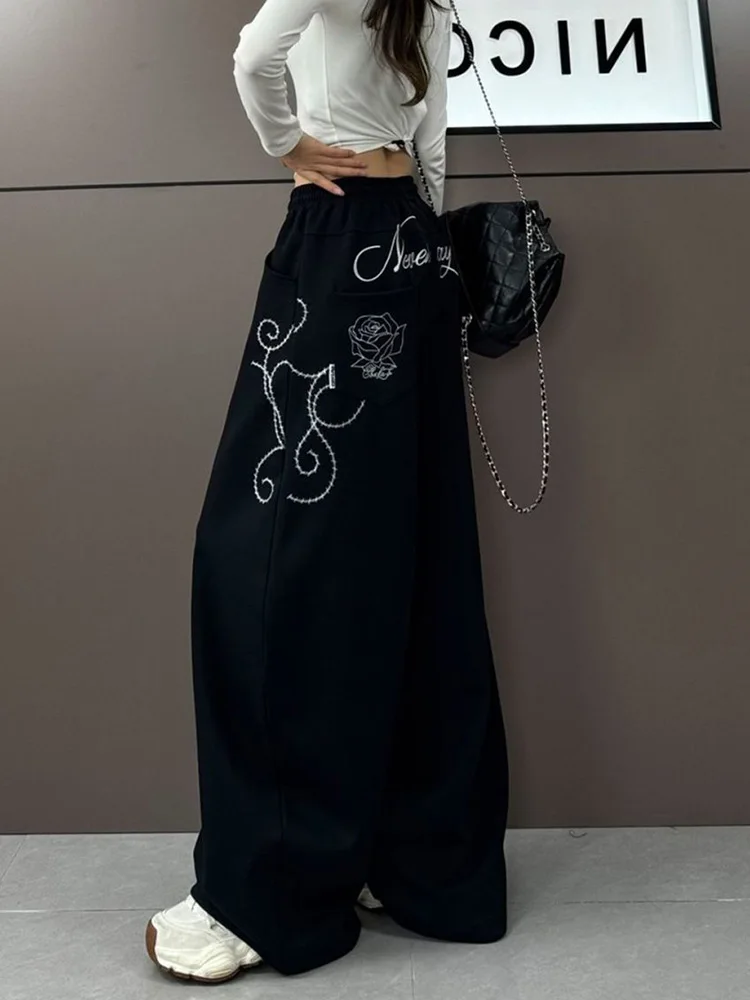 عيد الميلاد الأحمر طباعة Sweatpants المرأة فضفاضة خمر الهيب هوب الأمريكية بانت الشارع الشهير Bf عالية الخصر خريف شتاء Y2K بنطلون جديد #3