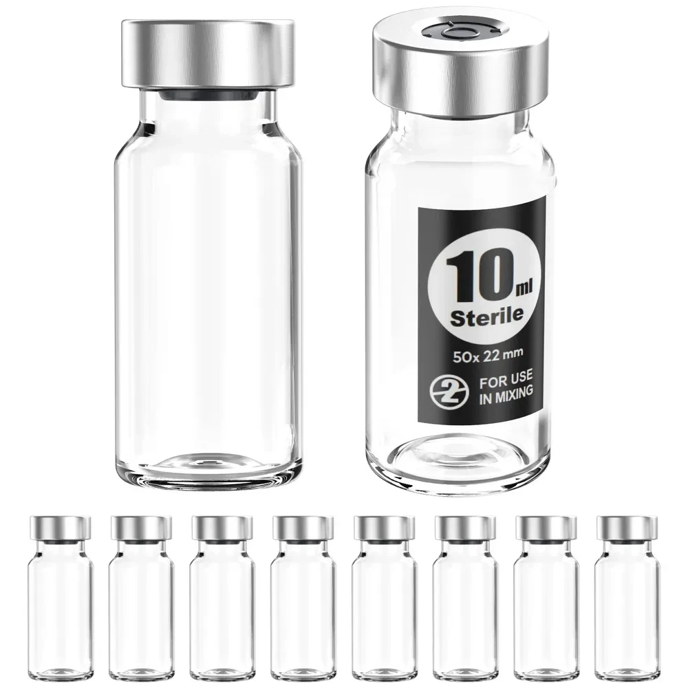 Ks-Tek Sterile Empty Vials Silver Aluminum Cap with Butyl Rubber Stopper,Sterile Package of10