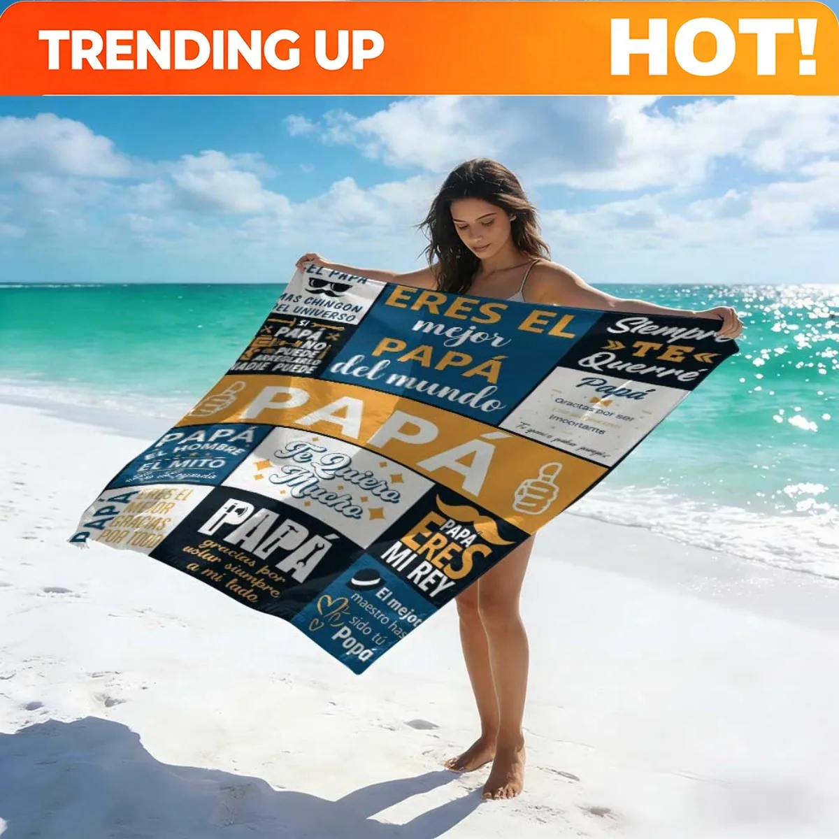Customize 1pc Ultra-Soft Microfiber Beach Towel with Spanish Father'S Day Papa Theme Design - Quick-Dry Lightweight Towel for Be