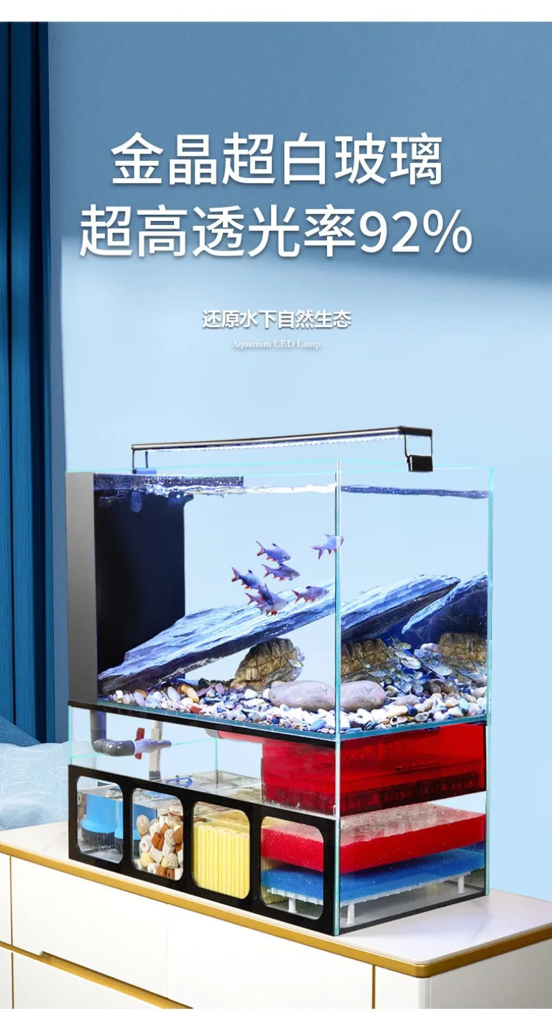 Filter bawah tangki ikan, tangki air ruang tamu, kaca ultra-putih, aliran Lanshou