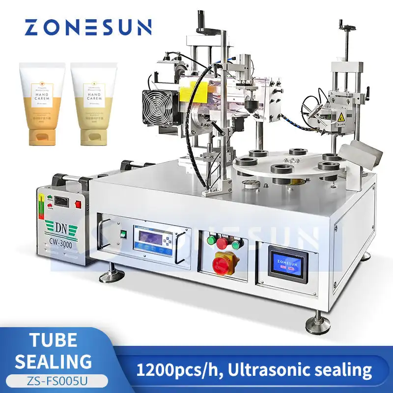 ZONESUN ZS-FS005U Semi-Automatic Ultrasonic Plastic Tube Sealing Machine Cosmetic Ointment Hose Sealer Rotary Coder Trimmer