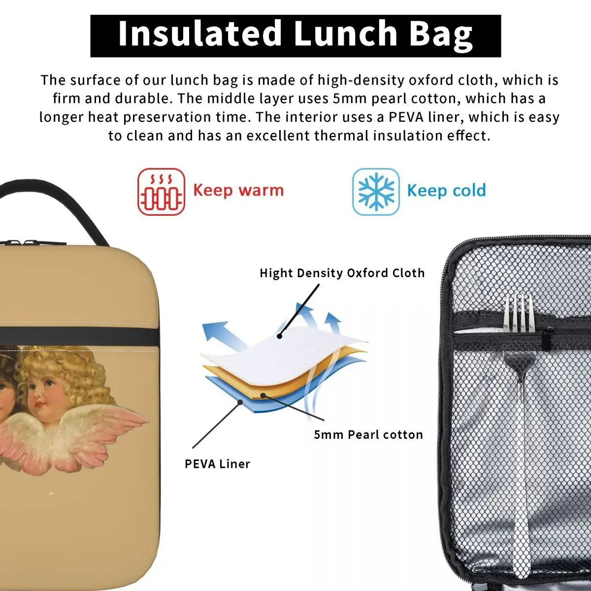 Vintage Cherub Angelic Angels Wearing Crowns Insulated Lunch Bag Food Container Bags Reusable Cooler Thermal Lunch Boxes